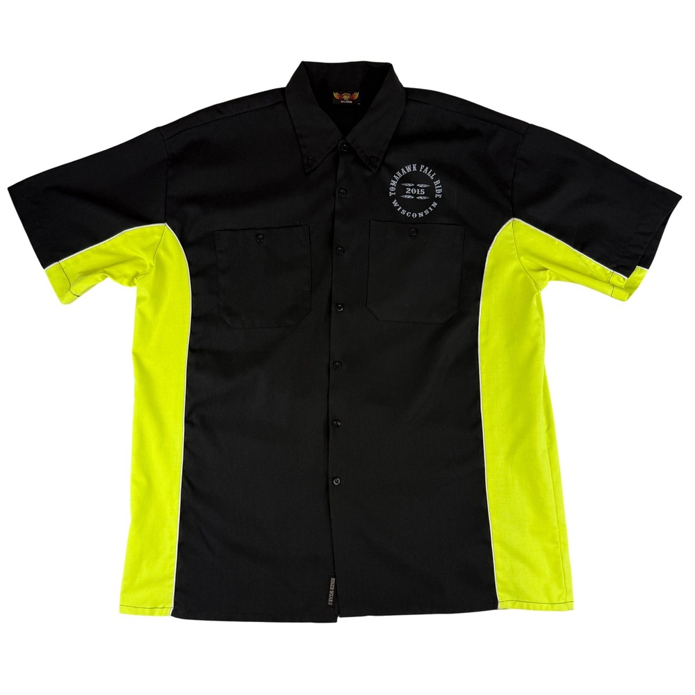 Biker Wear USA Button Up Shirt Mens 3XL Black Neon Green Tomahawk Fall Ride 2015